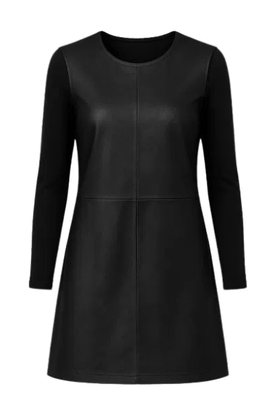 Conquista Women's Black Dress With Faux Leather Detail By Si Fashion