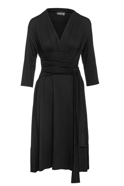 Conquista Women's Black Empire Line Dress With Belt