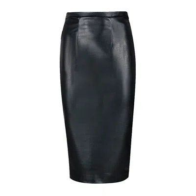 Conquista Women's Black Faux Croc Leather High Waist Pencil Skirt