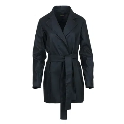 Conquista Women's Black Faux Leather Jacket With Belt