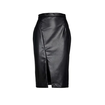 Conquista Women's Black Faux Leather Pencil Skirt By  Fashion