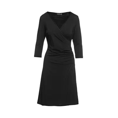 Conquista Women's Black Faux Wrap Dress In Sustainable Fabric