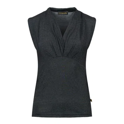 Conquista Women's Black Faux Wrap Style Sleeveless