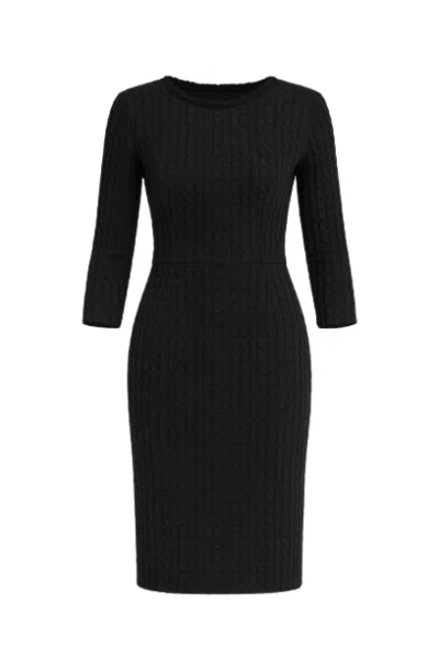 Conquista Women's Black Fitted Jacquard Dress