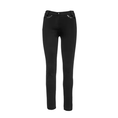 Conquista Women's Black Fitted Jeggings With Faux Leather Detail