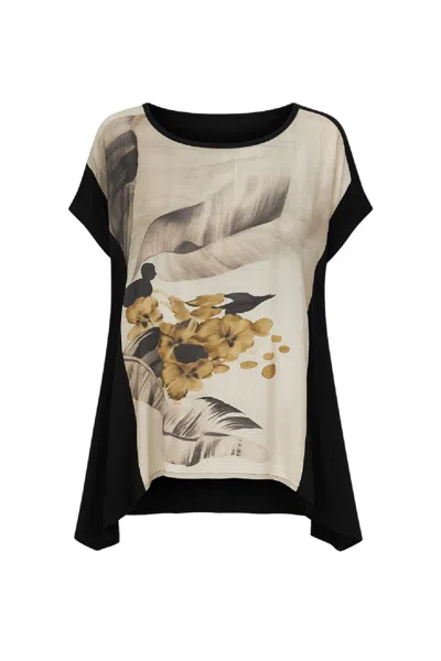 Conquista Women's Black Floral Brushstroke Silk-feel Top — Modern Artistry With Effortless Elegance In Neutral