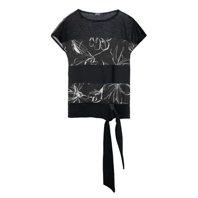 Conquista Women's Black Floral Print Top With Ties