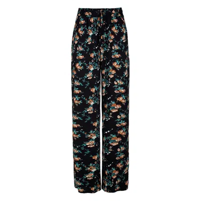 Conquista Women's Black Floral Wide Leg Pants