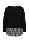 Conquista Women's Black Houndstooth & Button Detail Long Sleeve Top With Optional Shirt Collar By  Fa In Black
