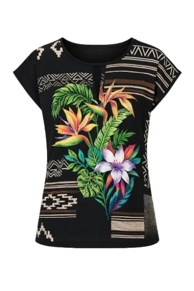 Conquista Women's Black Jungle Print Top