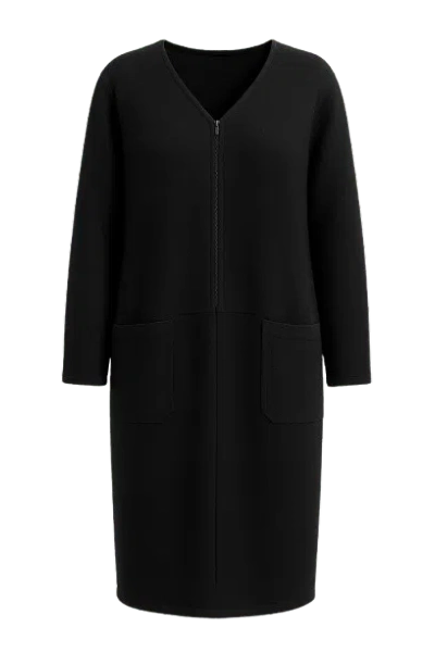 Conquista Women's Black Knit Long Sleeve Lined Sack Dress With Concealed Zip & Pockets