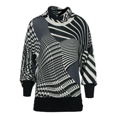 Conquista Women's Black Knit Polo Neck Top With Batwing Sleeves