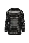 Conquista Women's Black Knit Top With Semi Sheer Stripes In Black