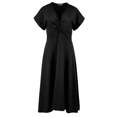 Conquista Women's Black Knot Detail Midi Dress