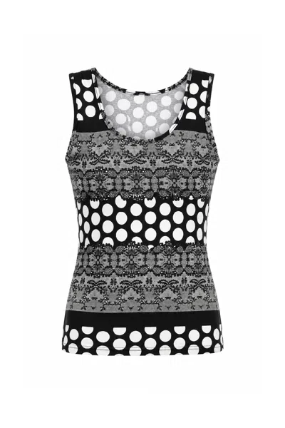 Conquista Women's Black Lace & Polka Dot Panel Top