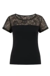 Conquista Women's Black Lace Detail Tee In Black