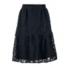 Conquista Women's Black Lace Jacquard Midi Skirt – Soft Textured Polyester, Elastic Waist In Black