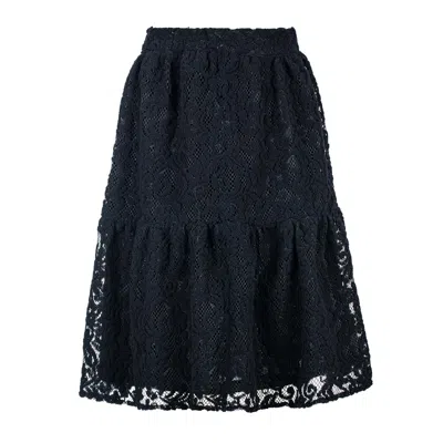 Conquista Women's Black Lace Jacquard Midi Skirt – Soft Textured Polyester, Elastic Waist