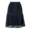 Conquista Women's Black Lace Jacquard Skirt – Soft Textured Polyester, Below Knee, Elastic Waist In Black