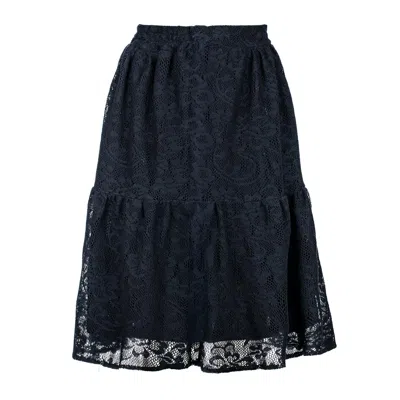 Conquista Women's Black Lace Jacquard Skirt – Soft Textured Polyester, Below Knee, Elastic Waist