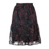 Conquista Women's Black Lace Skirt With Dark Red Stitching – Viscose-wool Blend, Below Knee, Elastic Waist In Black