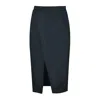 Conquista Women's Black Lightly Shiny Woven Cotton-blend Midi Skirt With Front Slit – Hidden Zipper In Black