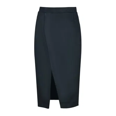 Conquista Women's Black Lightly Shiny Woven Cotton-blend Midi Skirt With Front Slit – Hidden Zipper