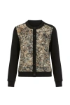 Conquista Women's Black Long Sleeve Print Cardigan In Black