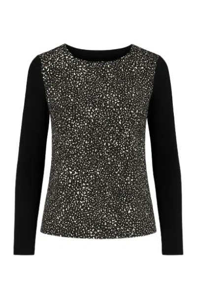 Conquista Women's Black Long Sleeve Print Top With A Boat Neck