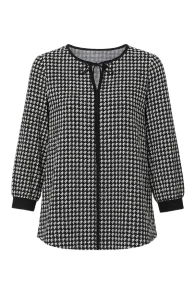 Conquista Women's Black Long Sleeve Print Top With Tie & Cuff Detail