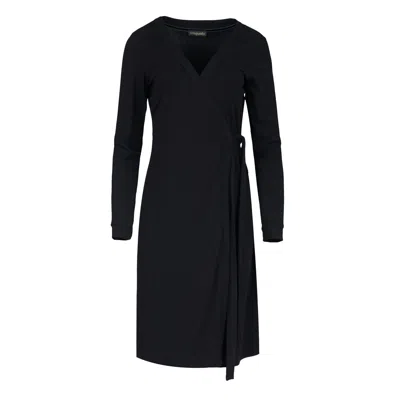 Conquista Women's Black Long Sleeve Stretch Viscose Midi Wrap Dress