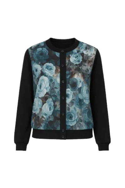 Conquista Women's Black Long Sleeve With Front In Print Fabric Cardigan