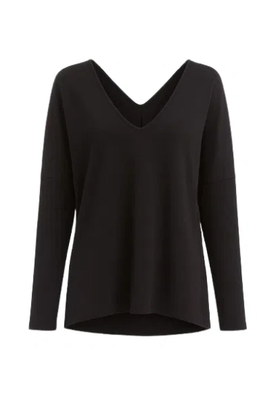 Conquista Women's Black Loose Fit Long Sleeve V Neck Top By  Fashion