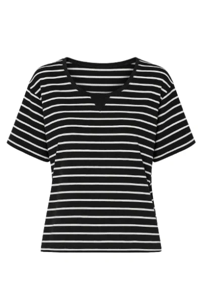 Conquista Women's Black Loose Fit Stripe Top