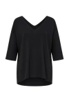 Conquista Women's Black Loose Fit V Neck Top With ¾ Sleeves By  Fashion In Black