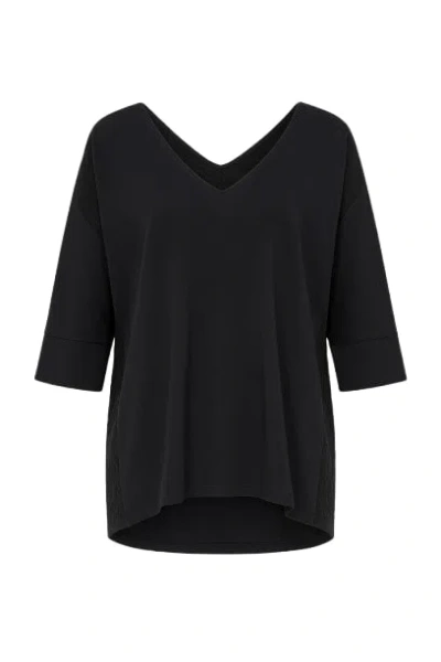 Conquista Women's Black Loose Fit V Neck Top With ¾ Sleeves By  Fashion