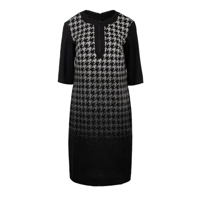 Conquista Women's Black Midi Knit Jacquard Ombré Dogtooth Print Dress