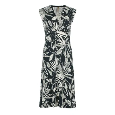 Conquista Women's Black Monochrome Botanical Jersey Midi Dress