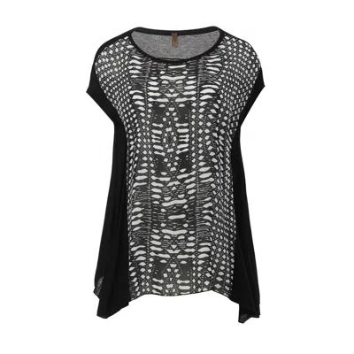 Conquista Women's Black Monochrome Mosaic Oversized Jersey Top