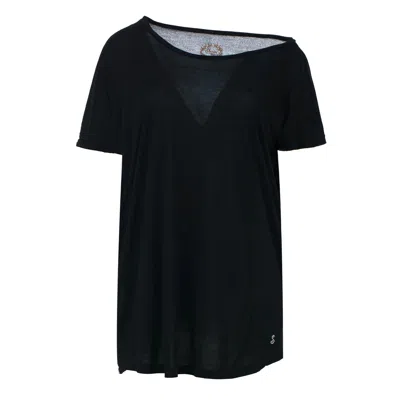 Conquista Women's Black Organic Tencel Jersey Asymmetric Top
