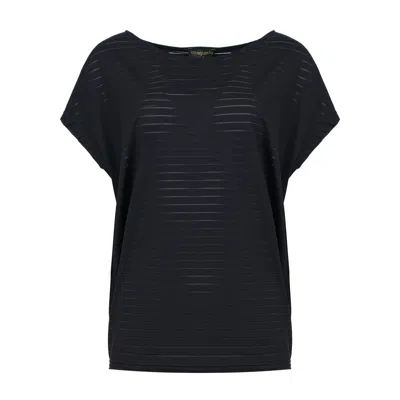 Conquista Women's Black Oversized Summer Top With Transparent Stripes
