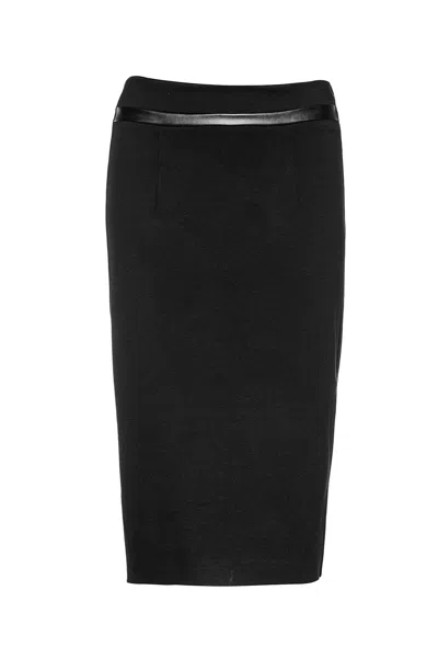 Conquista Women's Black Pencil Skirt With Leather Detail