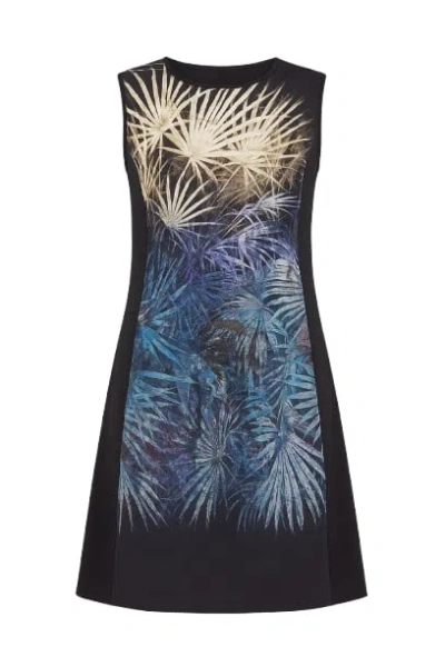 Conquista Women's Black Pleat Detail Print Dress