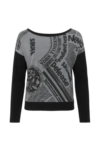 Conquista Women's Black Print & Sheer Low Back Top