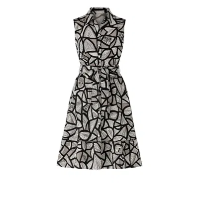 Conquista Women's Black Print Dress With Belt