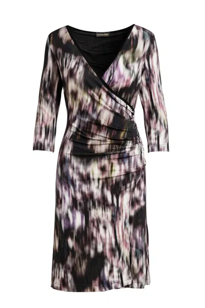 Conquista Women's Black Print Jersey Faux Wrap Dress