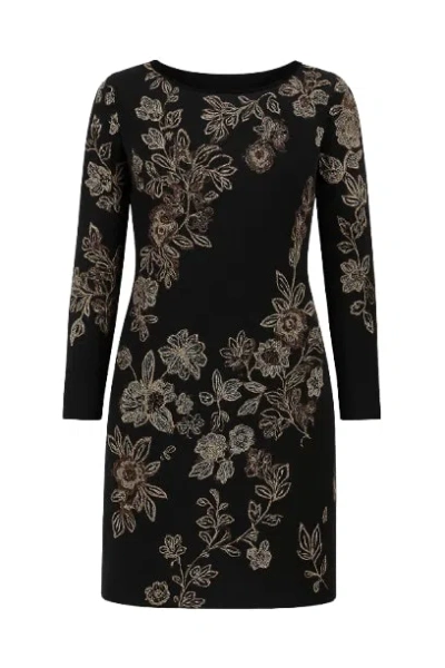 Conquista Women's Black Print Long Sleeve Straight Dress