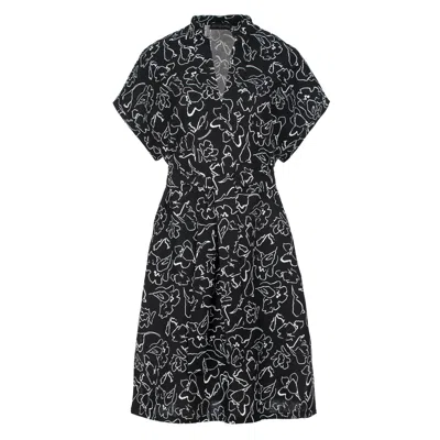 Conquista Women's Black Print Sleeveless Dress With Side Slits