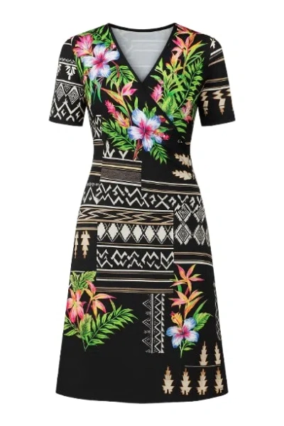 Conquista Women's Black Print Wrapover Dress