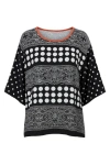 Conquista Women's Black Round Neck Print Top In Black
